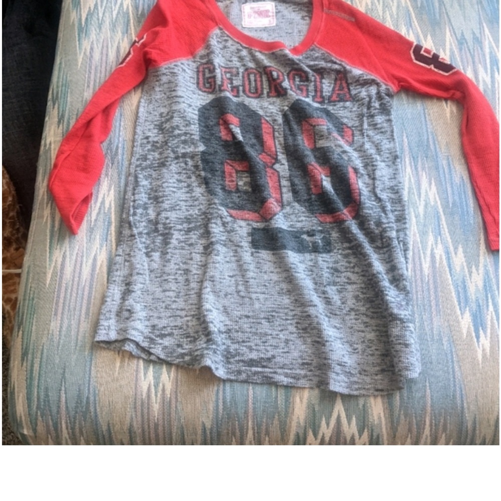 Vs pink Georgia bulldogs jones and Mitchell 3/4 sleeve waffle shirt